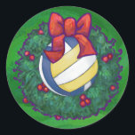 Volleyball Christmas Classic Round Sticker<br><div class="desc">Volleyball Christmas ornaments, gifts, and fun decorations feature our original Volleyball art all decked out for the holidays. This fun holiday decorated Volleyball is perfect for anyone who loves playing Volleyball and decorating for the holidays. Have a fun and merry Christmas. It's all fun and games at ITD Sports Centre...</div>