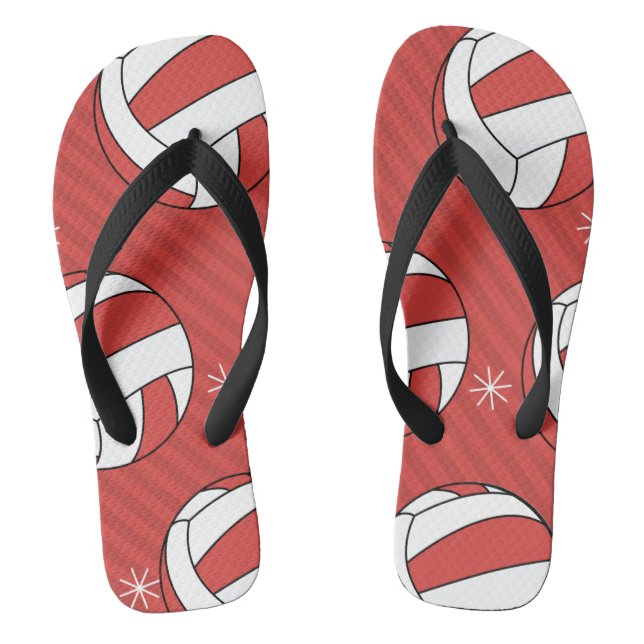 Volleyball Christmas Striped Festive Ball & Snow Flip Flops (Footbed)