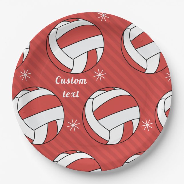 Volleyball Christmas Striped Festive Ball Snow Fun Paper Plate (Front)
