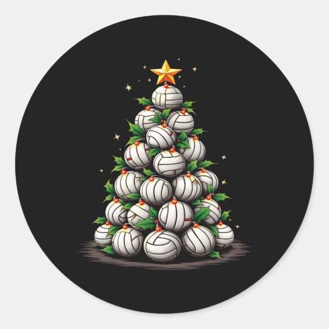 Volleyball Christmas Tree Holiday  Classic Round Sticker (Front)
