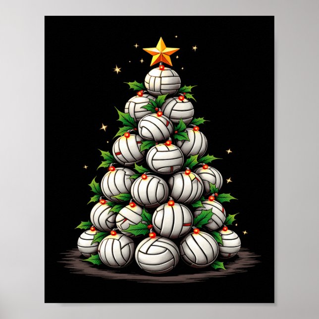 Volleyball Christmas Tree Holiday  Poster (Front)