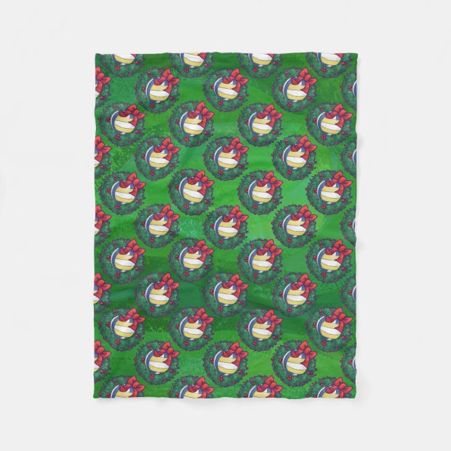 Volleyball Christmas Wreath Fleece Blanket (Front)