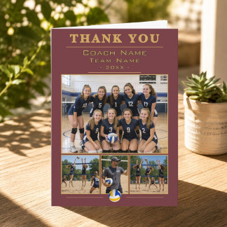 Volleyball Coach Collage Team 4 Photo Thank You Card