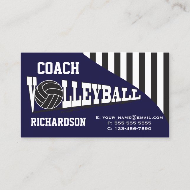 Volleyball Coach - Dark Blue Business Card (Front)