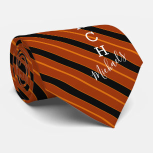Volleyball Coach Signature Name Orange Blk Striped Tie