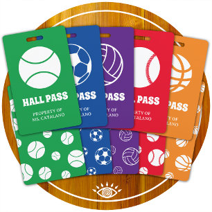 volleyball coach Teacher Hall Pass school colours ID Badge