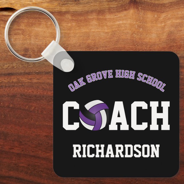 Volleyball Coach with Player's Names - Purple  Key Ring (Front)