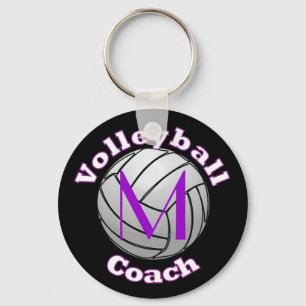 Volleyball Coach with Purple Initial Key Ring