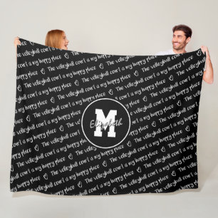 volleyball court happy place black white ANY colou Fleece Blanket