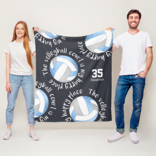 volleyball court happy place lt blue grey charcoal fleece blanket