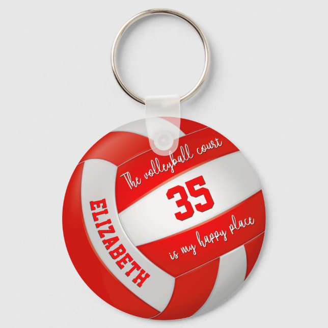 volleyball court my happy place girls red white key ring (Front)