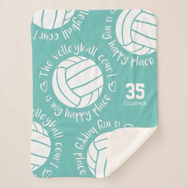 volleyball court my happy place girly typography sherpa blanket (Front)