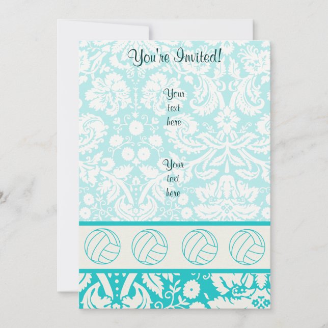 Volleyball; Cute Teal Invitation (Front)