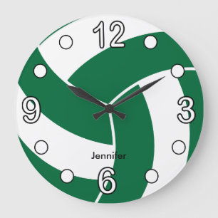 Volleyball   Dark Green and White Style Large Clock
