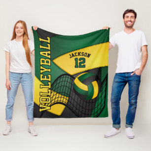 Volleyball 🏐 Design - Green, Gold, Black Fleece Blanket
