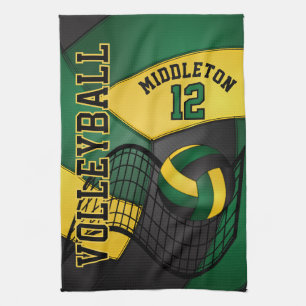 Volleyball Design - Green, Gold, Black Hand Towel