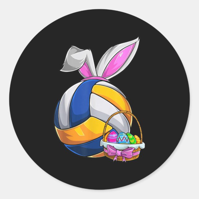 Volleyball Easter Bunny Ears Easter Eggs Hunting B Classic Round Sticker (Front)