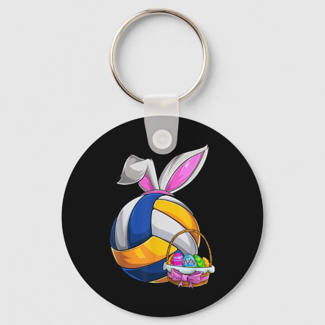 Volleyball Easter Bunny Ears Easter Eggs Hunting B Key Ring (Front)