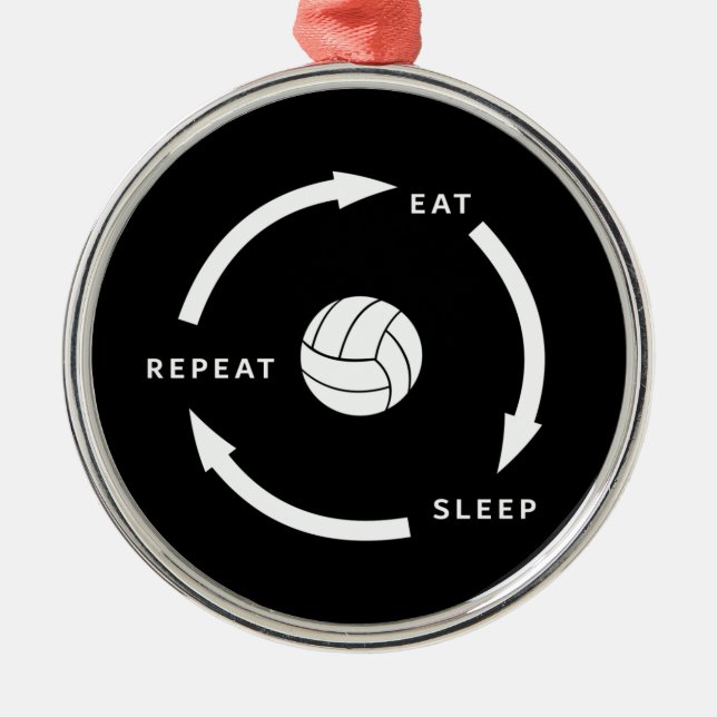 Volleyball Eat Sleep Repeat Sports Fan Saying Metal Tree Decoration (Front)