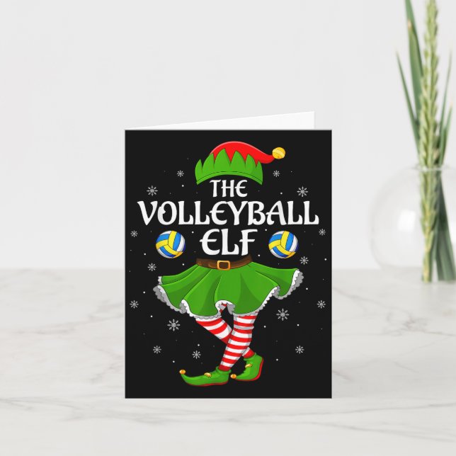 Volleyball Elf Christmas Family Girls Women Elf Sq Card (Front)