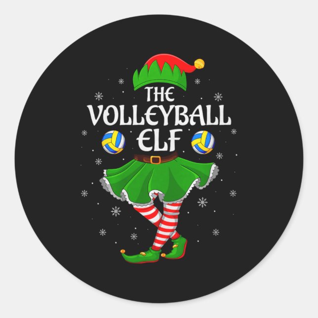 Volleyball Elf Christmas Family Girls Women Elf Sq Classic Round Sticker (Front)