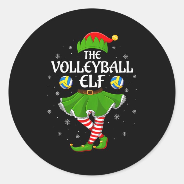 Volleyball Elf Christmas Family Girls Women Elf Sq Classic Round Sticker (Front)