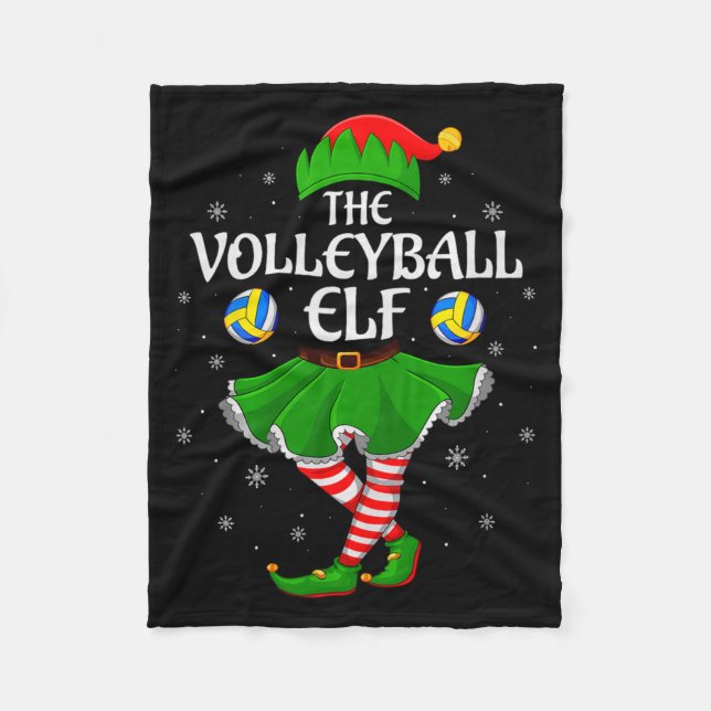 Volleyball Elf Christmas Family Girls Women Elf Sq Fleece Blanket (Front)