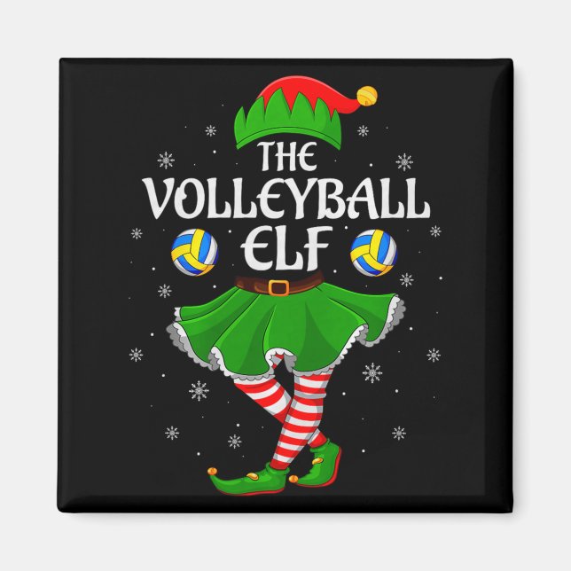 Volleyball Elf Christmas Family Girls Women Elf Sq Magnet (Front)