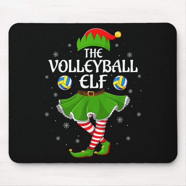 Volleyball Elf Christmas Family Girls Women Elf Sq Mouse Mat (Front)