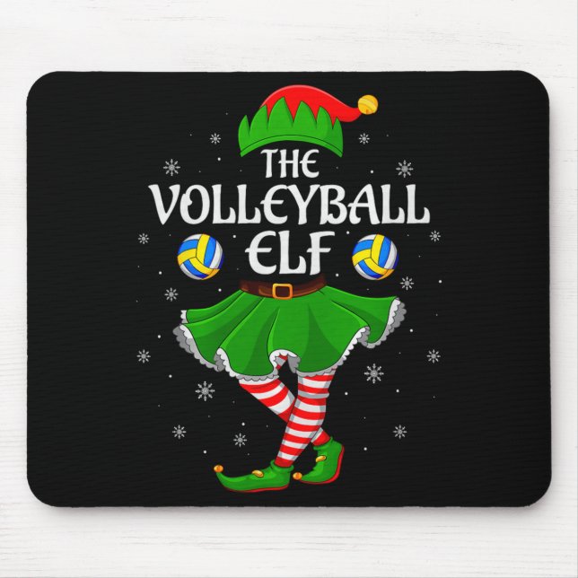 Volleyball Elf Christmas Family Girls Women Elf Sq Mouse Mat (Front)