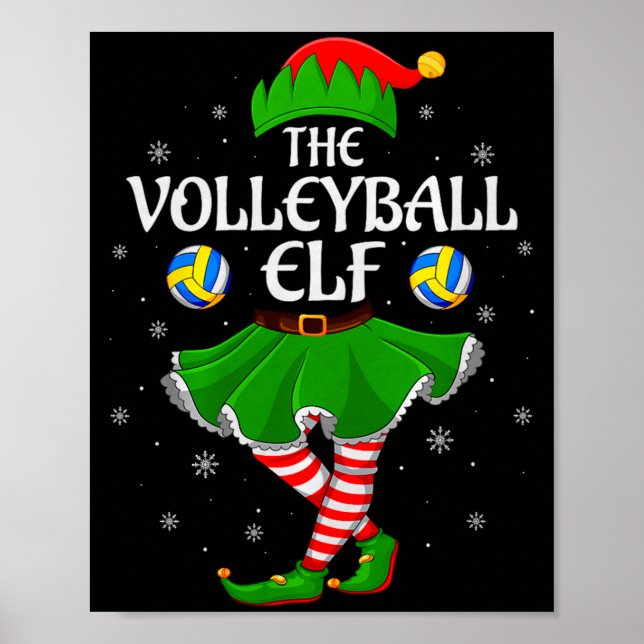 Volleyball Elf Christmas Family Girls Women Elf Sq Poster (Front)