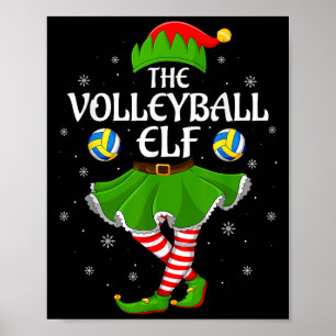 Volleyball Elf Christmas Family Girls Women Elf Sq Poster