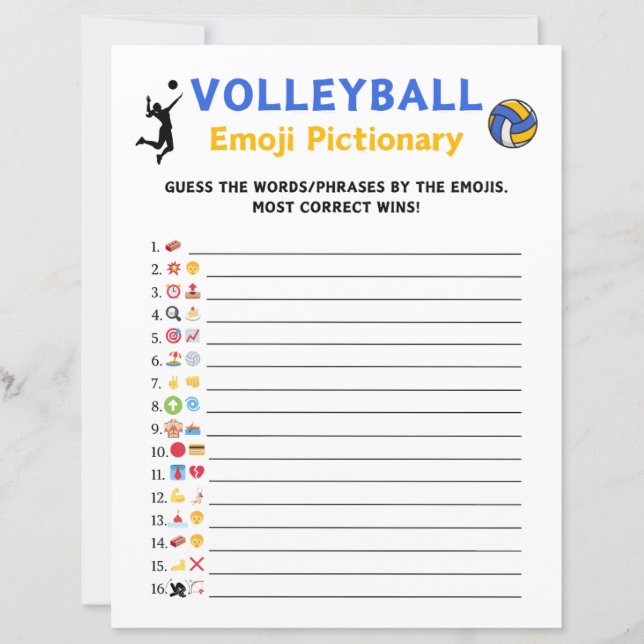 Volleyball Emoji Pictionary Game (Front)