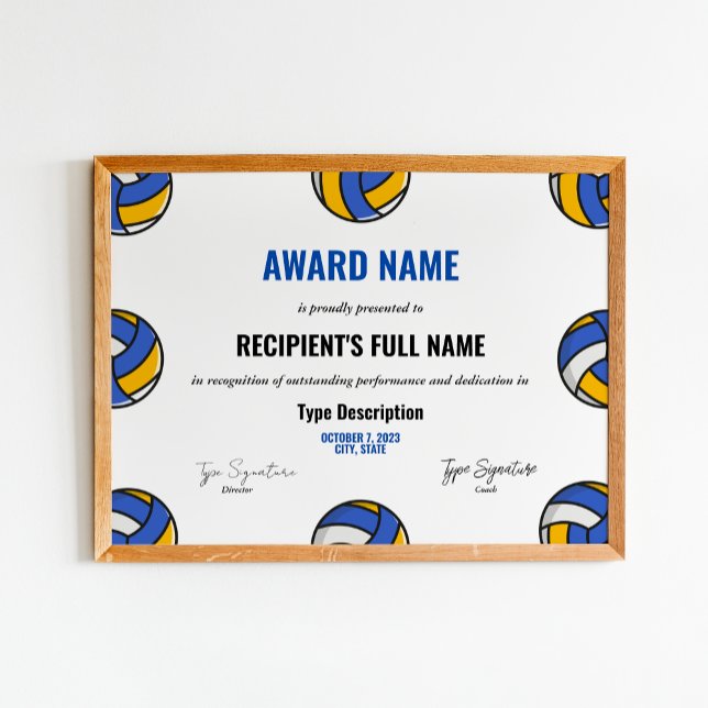 Volleyball Excellence Award Certificate Poster (Creator Uploaded)
