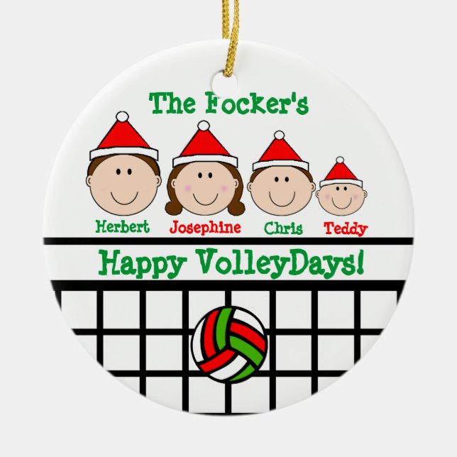 VolleyBall Family 4 Personalise Ornament (Front)