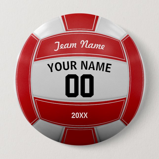 Volleyball Fan Name Year Team Red 10 Cm Round Badge (Front)