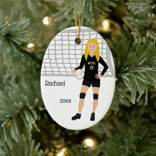 Volleyball Female Blonde Hair In Black and Gold Ceramic Tree Decoration (Tree)