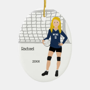 Volleyball Female Blonde Hair In Dark Blue & Black Ceramic Tree Decoration