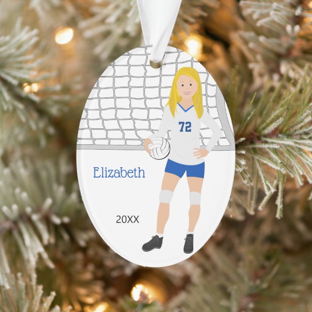 Volleyball Female Blonde in Blue and White  Ornament (Tree)