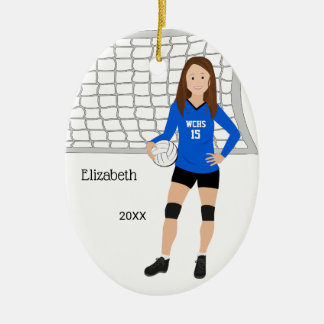 Volleyball Female Brunette Blue & Black Ceramic Tree Decoration