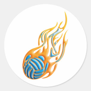 Volleyball Fireball Classic Round Sticker