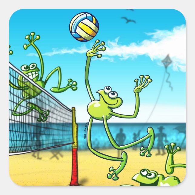 Volleyball Frog Square Sticker (Front)