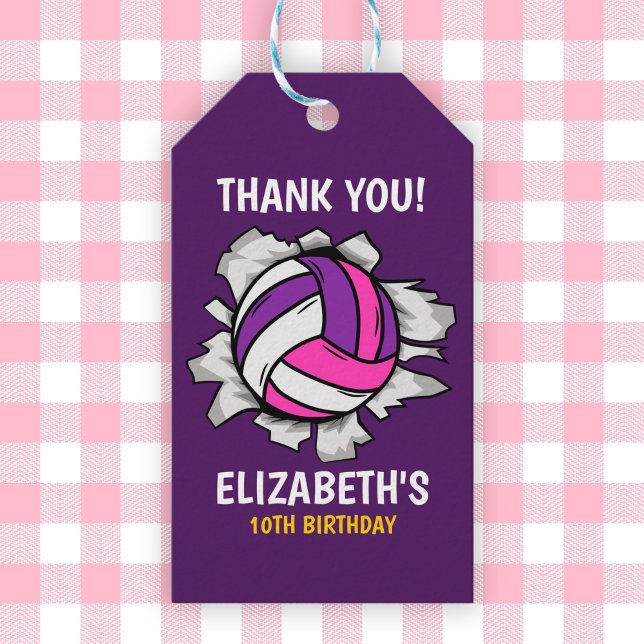 Volleyball Fun Birthday Girl Gift Tags (Creator Uploaded)