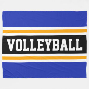 VOLLEYBALL Fun Royal Blue Orange Black Stripes Fleece Blanket