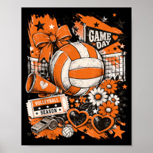 Volleyball Game Day Girls Volleyball Mum Orange Poster