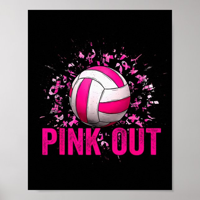 Volleyball Game Day Nk Out Breast Cancer Awareness Poster (Front)