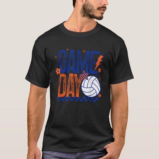 Volleyball Game Day Retro Girls Volleyball Mum Blu T-Shirt (Front)