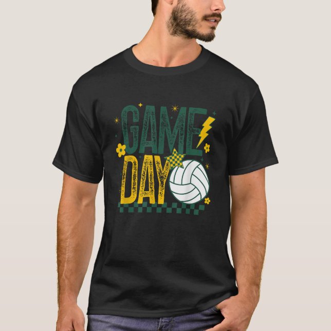 Volleyball Game Day Retro Girls Volleyball Mum Gre T-Shirt (Front)