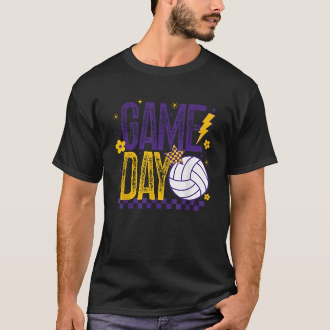 Volleyball Game Day Retro Girls Volleyball Mum Pur T-Shirt (Front)