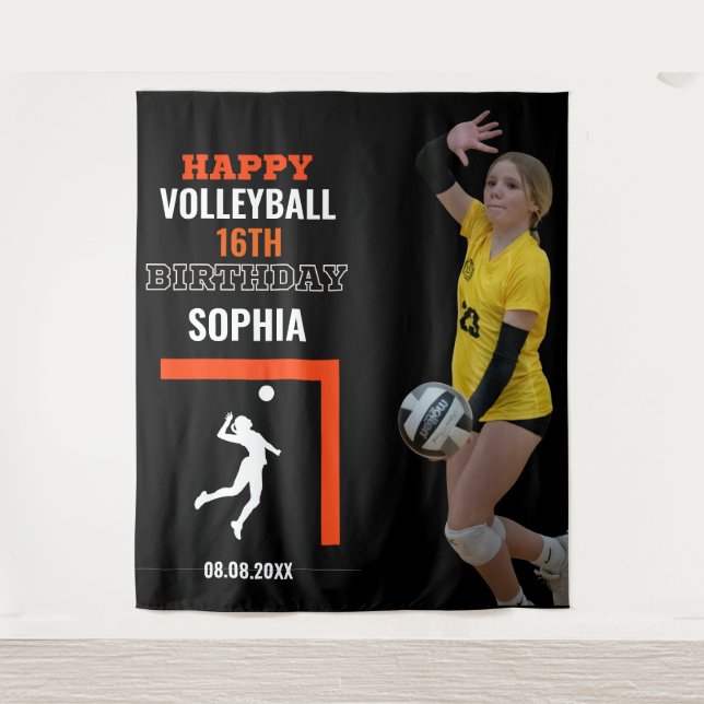 Volleyball Girl Birthday, Player Team Backdrops Tapestry (Front)